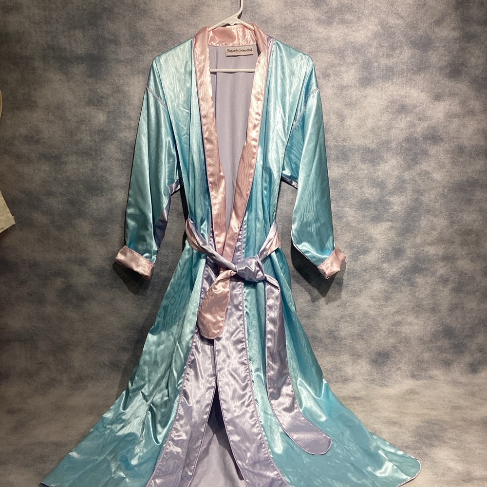 Vtg. Fernando Sanchez Satin Color Block Robe Vintage Size Small 42" bust